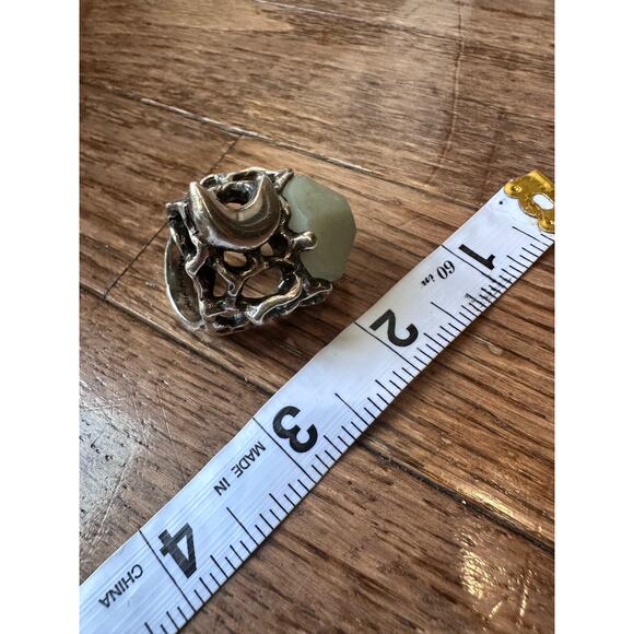 Rare Mania Mania 925 Silver Amazonite Crescent Moon Chunky Statement Ring SZ. 8 - Picture 4 of 16